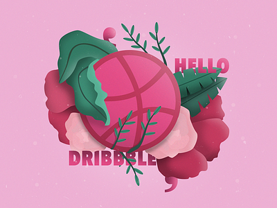 Hello Dribbble debut first shot flowers illustration leaves photoshop typography