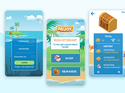 Rewards app app employee engagement illustration island mobile reactjs rewards tropical ui