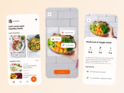 Healthy Food Scanner App app design design app eat food health mobile app mobile ui nutrition scanning ui uiux uiuxdesign ux vegetable vegetables