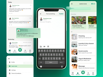 Co-living app app cards chat coliving design food menu mobile services sidebar ui uidesign uxdesign