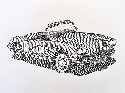 1959 Corvette art car classic illustration paper pen