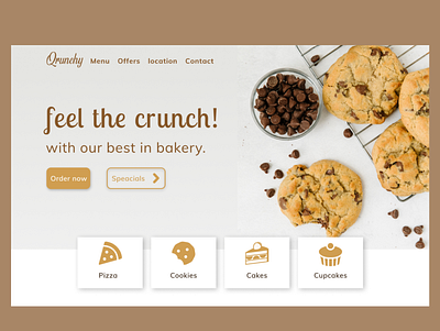 Qrunchy bakery baker bakery branding brown cake shop cakes cookies cooking design food food and drink graphic design landing page landingpage minimal pizza ui webdesign website website design