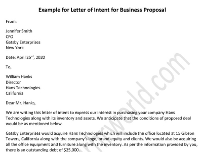 Letter Of Intent Business Proposal