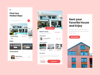Bugo - Rent House Apps apps clean design home house mobile orange pastel real estate rent rental typography ui ux vacation
