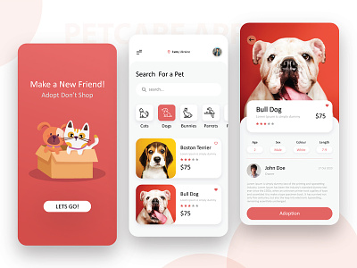 Pet Care App Design Concept android app app design application cat clean concept dog find a pet illustration mobile mobile app design mockup pet adoption pet care pet care app ui