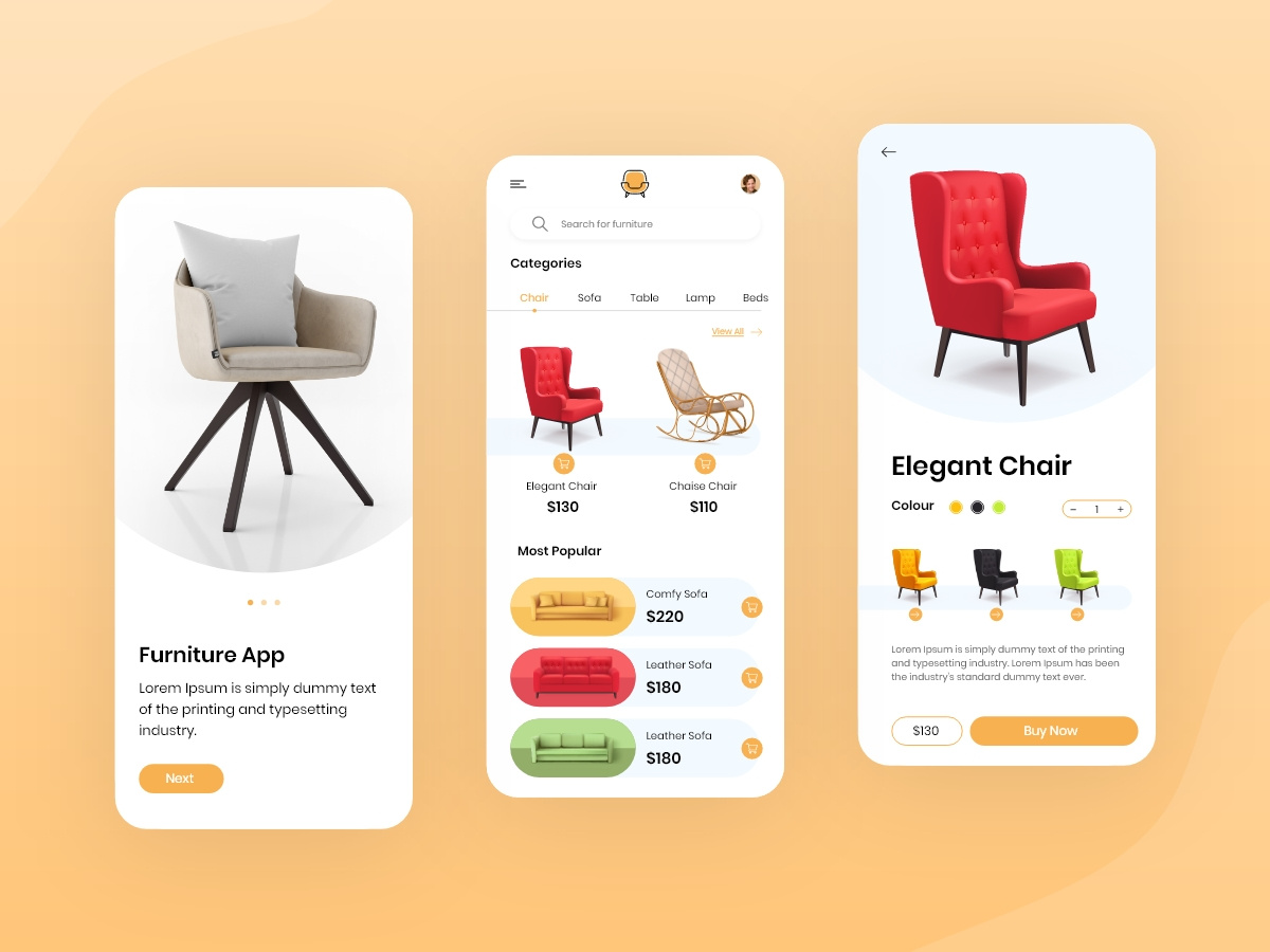 Furniture Selling App Design by Unary team on Dribbble