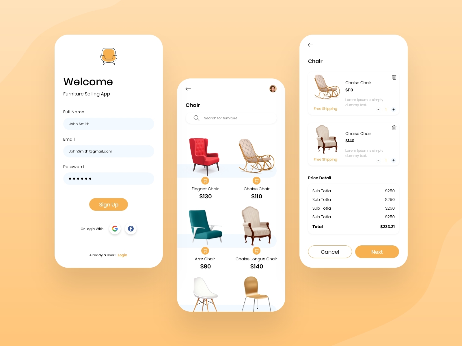 Furniture Selling App Design by Unary team on Dribbble