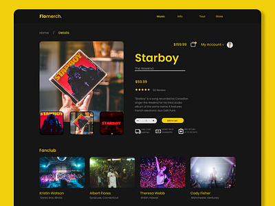 Merchandise Music Band - Starboy app cart design ui web
