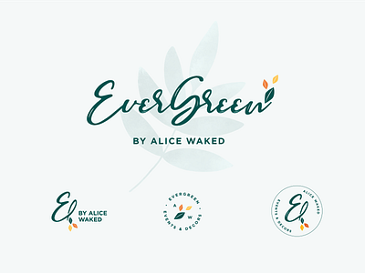 EverGreen | Events & Decor brand design branding decor decoration event evergreen green icon illustration leaves logo mark tree typogaphy