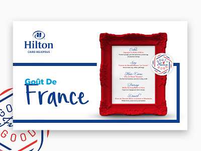 Goût De France Hilton cuisine frame france french hilton hotel layout menu red rollup tent card