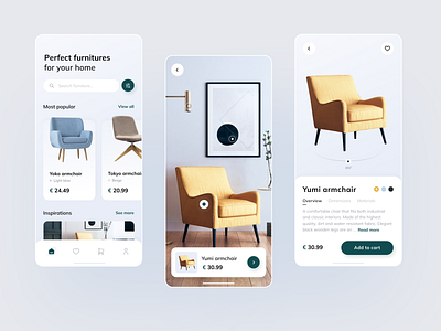 Furniture store mobile app chair clean design concept dailyui e commerce figma home decor mobile app ui