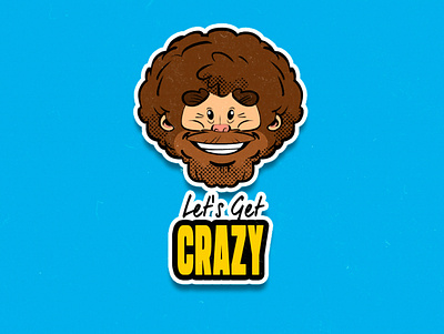Let's get crazy! bob ross cartoon character illustration logo mascot logo sticker