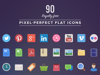 90 Royalty free Flat Icons devices drink ecommerce files flat food icon icon set icons iconset social tools ui