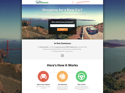 Car Incentives - Landing page box call to action car dealer golden gate landing page opt in photo san francisco startup vehicle