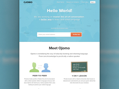 Ojomo clean landing page language map opt in optin sign up subscribe ui world