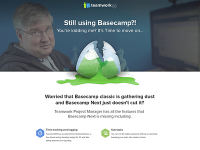 Teamwork vs Basecamp - Landing Page basecamp features home page landing page project management teamwork teamworkpm ui