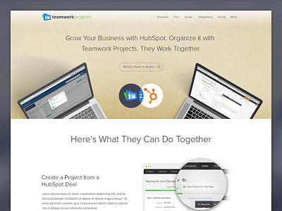 Teamwork Projects Integrates with HubSpot hubspot integration landing page marketing productivity project management saas teamwork teamwork projects