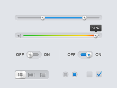 Some ui elements checkbox elements filter interface option progress radio button range slider switch toggle ui ui elements ux view volume