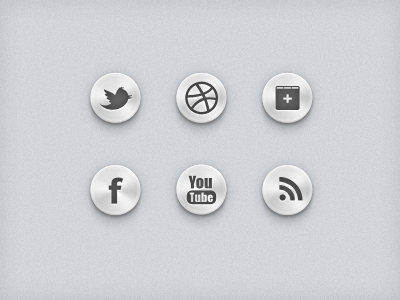 Social Media UI Buttons button chrome design dribbble facebook free freebie google google plus grey icon media metalic mono monotype psd rss scale set shape social tweet twitter ui vector you tube