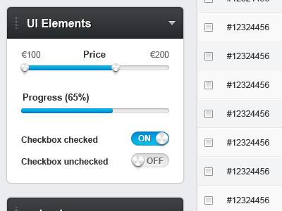 Admin Sidebar Ui Elements admin block box checkbox elements panel progress range scale sidebar slider toggle ui