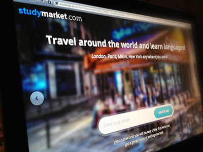 Studymarket landgin page - 2nd slide coming soon courses education form full screen landing page study subscribe travel ui