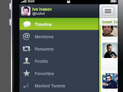 Tweet Be.st for iPhone ios iphone menu navigation sidebar timeline tweet twitter twitter client ui ux