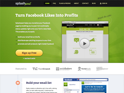 SplashPost - Facebook Marketing Tool facebook fresh green landing page marketing site splashpost timeline ui web