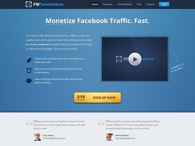 FB Conversions - Landing Page desing facebook landing page marketing platform tool ui web