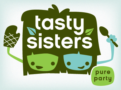 tasty sisters catering. catering design food illustration logo oven mitt