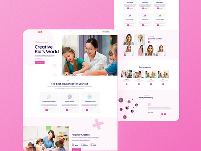 Kindergarten landing page baby books course design early learning education homepage kids activities kids growth kidslearning kindergarten landing page design mockup online class play preschool school ui design ux design website design
