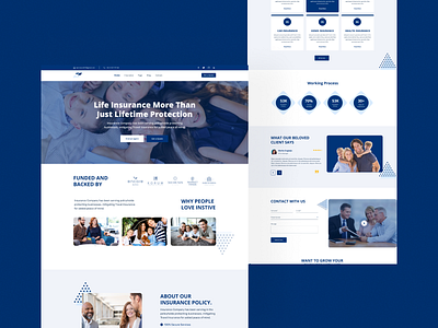 Life Insurance Company Landing Page agency blue clean design happy family health care health insurance healthy home page insurance insurance app insurance company landing page design life insurance minimal startup ui design ux design web page website design