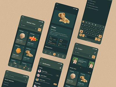 Agri Home, Market View and Service agri app agriculture android app app design clean dark figma home ios market market view minimal search service services ui ui design user interface ux