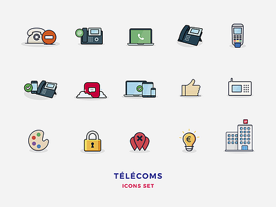 Télécoms icons set app computer devices icon set icons illustration laptop phone telecoms