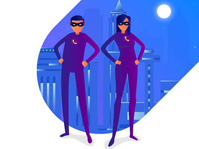 Telecom heroes city illustration mask night power superhero telecom vector