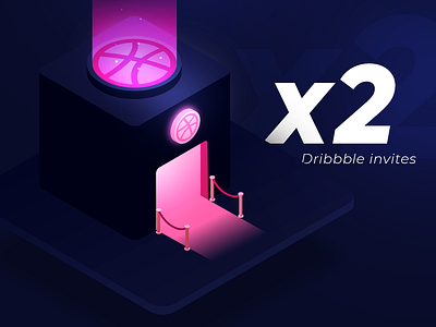 2 Dribbble Invites city dribbble first first draft giveaway hello illustration invites isometric night welcome