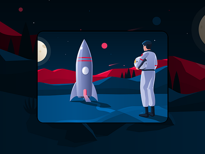 Ready to conquer space astronaut branding character gradients illustration moon night openip space telecom ui vector website
