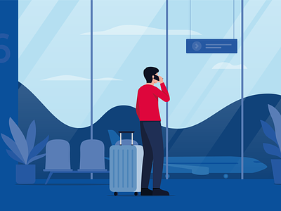 Airport call airplane airport call character illustration scene suitcase telecom traveling