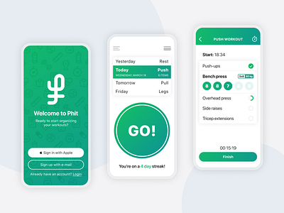 "Phit" Workout App app branding design flat minimal mobile ui ux vector