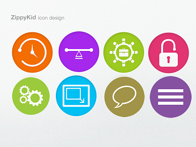 Icons Set for Zippy Kid chat icon color colorful colorfull icons flat color icon hamburger icon icon design iconography icons icons design icons pack icons set iconset lock icon menu icon mobile icon time icon vector icon web icon