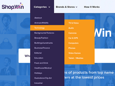 Shopwin Menu big menu colors menu purple shop web website win