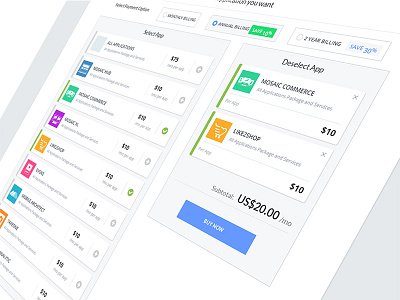 SocialMosaic Apps Selector apps billing design development front end payment payment process smart payment subscription ui ux web