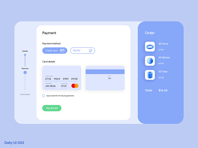 Daily UI 002 - Credit Card Checkout 002 3d blue checkout checkout page credit card daily ui dailyui interface payment ui ux web design website