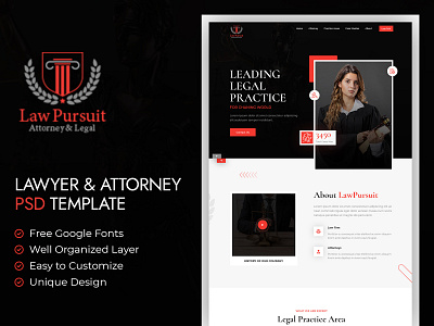 LawPursuit - Lawyer & Attorney PSD Template branding design law logo typography ui ux