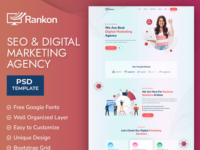 Rankon-SEO and Digital Marketing Agency PSD Template branding graphic design logo ui uiux website