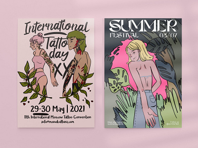 Posters for summer festivals advertising character graphic design illustration poster design