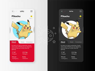 Pokédex | Redesign adobe illustrator app app design dark mode design figma figma design layout pikachu pokedex pokemon ui