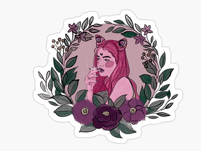 Smokin' Sailor design floral flower girl illustration lady sailor sailormoon smoke woman wreath