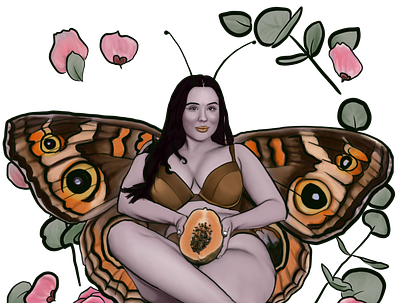 Forbidden Fruit butterfly design floral flower fruit girl illustration lady papaya woman