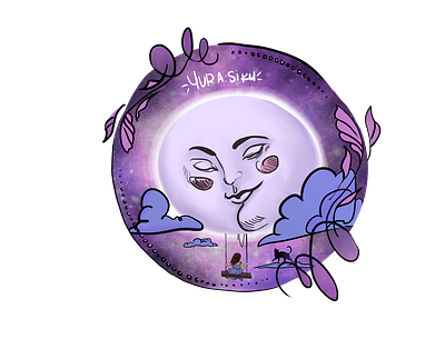 Watch Over Me child clouds design girl illustration kid moon purple