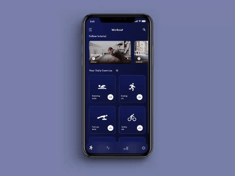 Workout App Design and Prototyping adobexd animation appmockup aroonanim dribblenepal graphicdesign graphicsnepal microinteraction nepal photoshop prototype uidesign uiux wireframe workoutapp